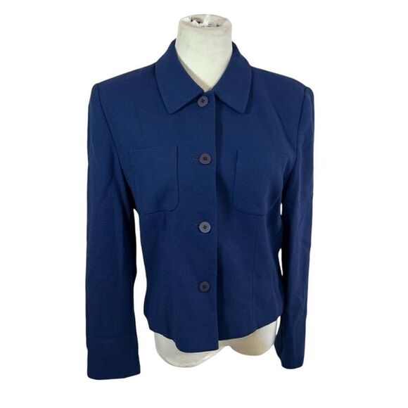 Chaus 100% wool blazer jacket blue long sleeve button up breast pocket - Picture 1 of 8